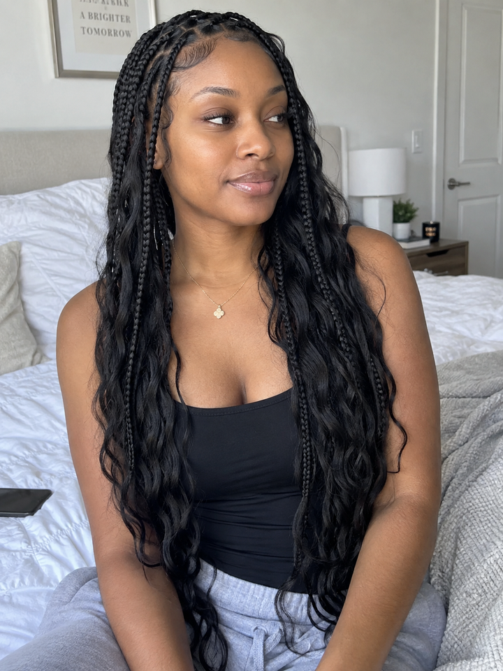Boho Knotless Braids with Wavy Ends