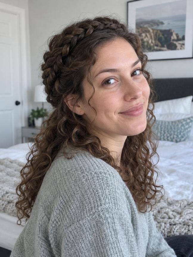 Braided Crown with Loose Curls
