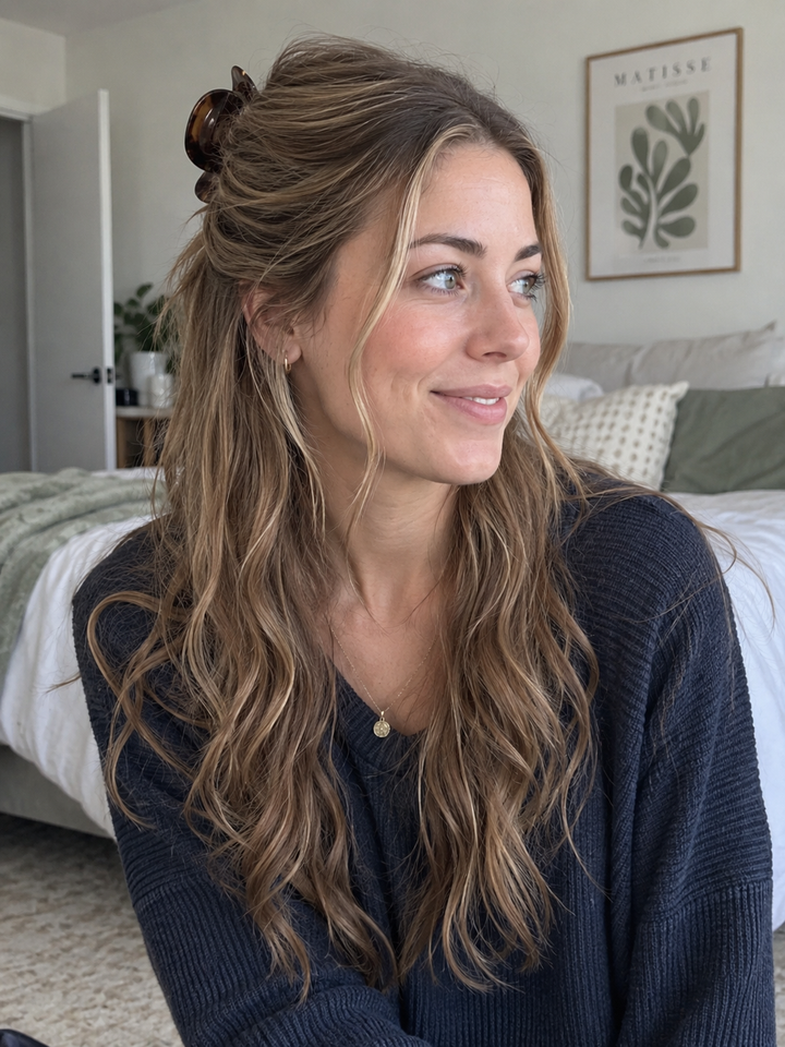 Half-Up Long Wavy Hairstyle