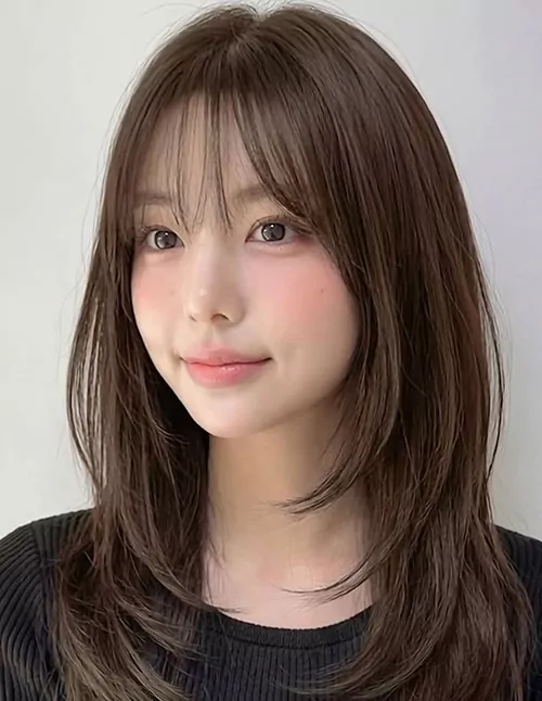 Korean-Inspired Layered Cut with Wispy Bangs