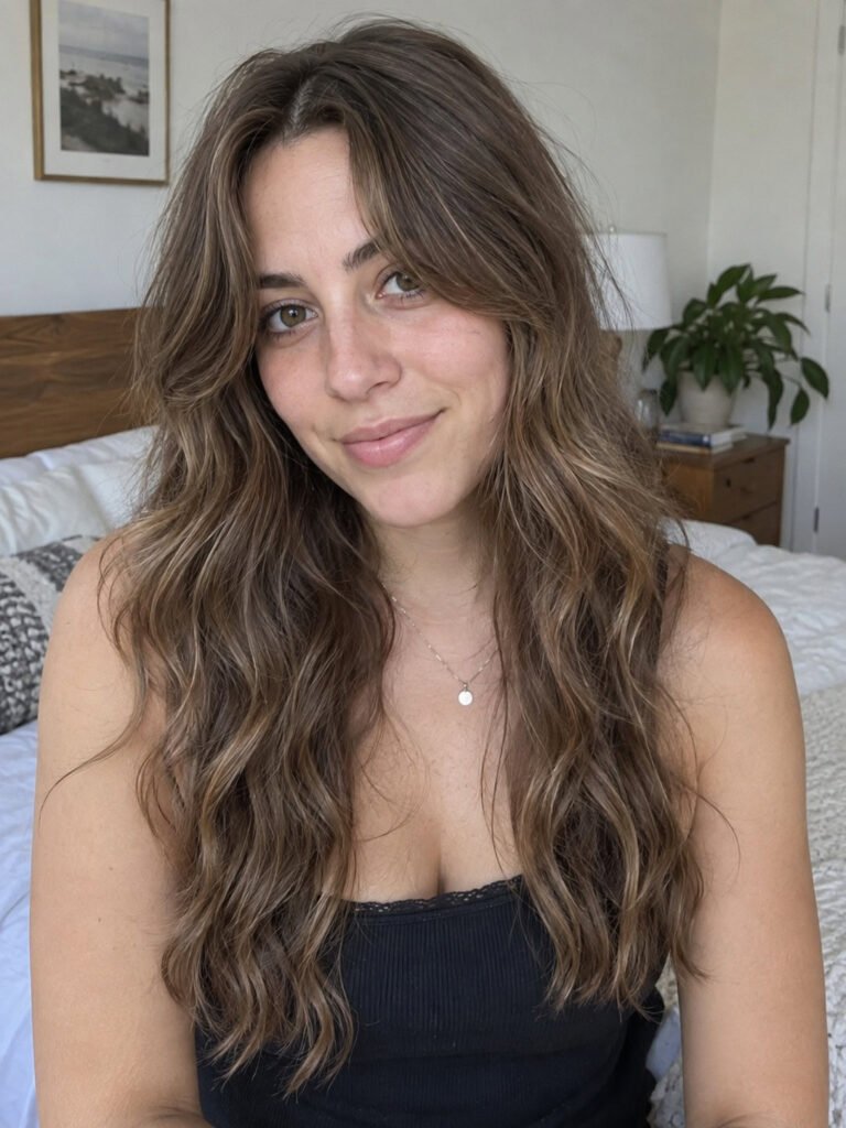 Long Waves with Face-Framing Curtain Bangs