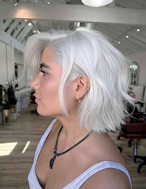 Platinum Wavy Long Bob With Bright Dimension