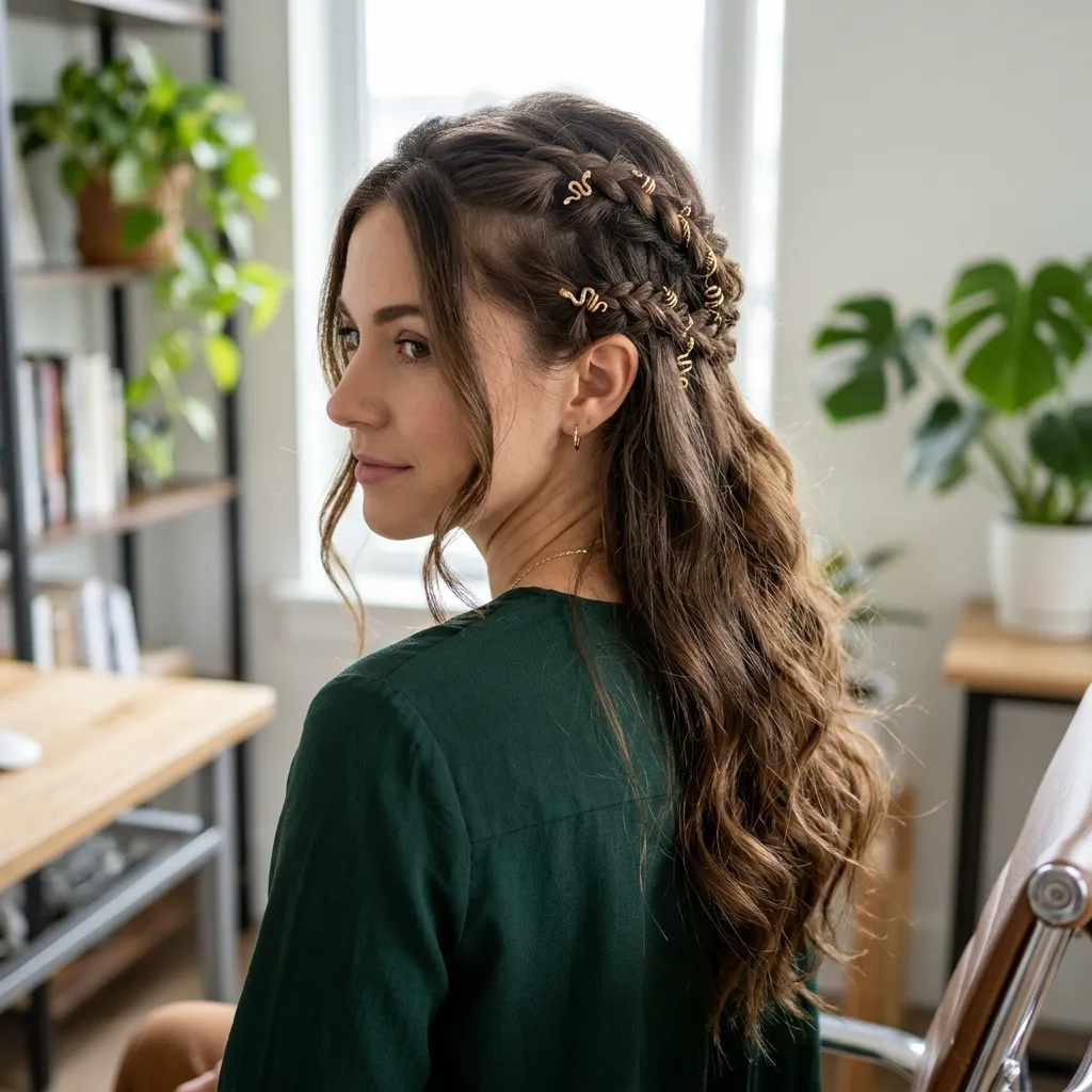 Half-Up with Temple Braids and Snakes