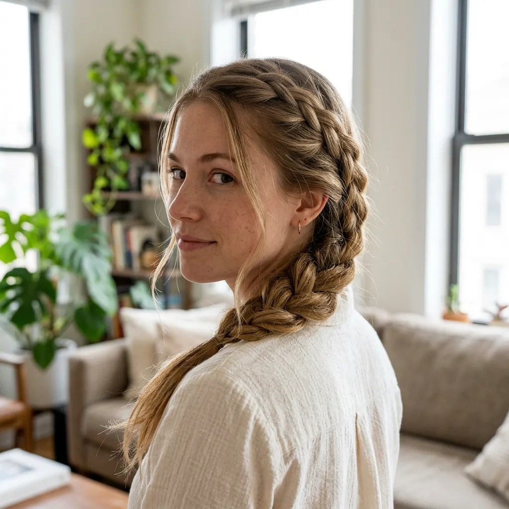 Side French Braid hairstyle for young women