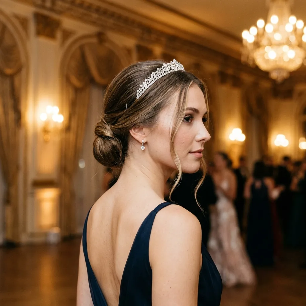 Tiara-Style Headband With a Low Chignon