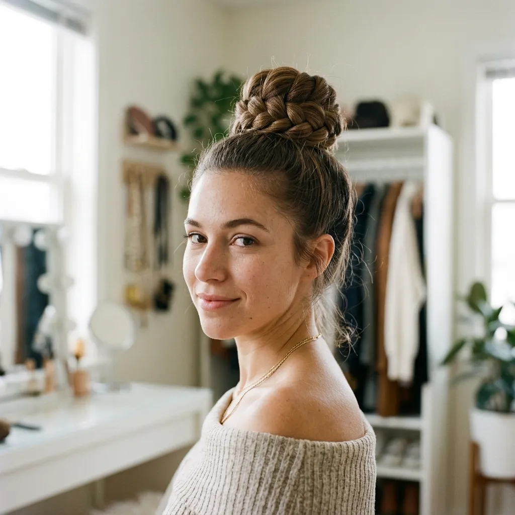 Braided Top Knot hairstyle for young women