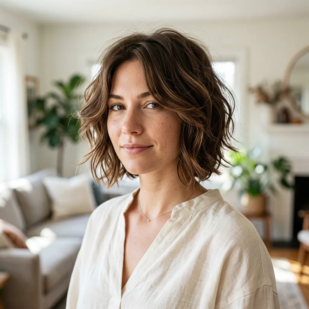 Textured Brunette Short Shag with Soft Waves