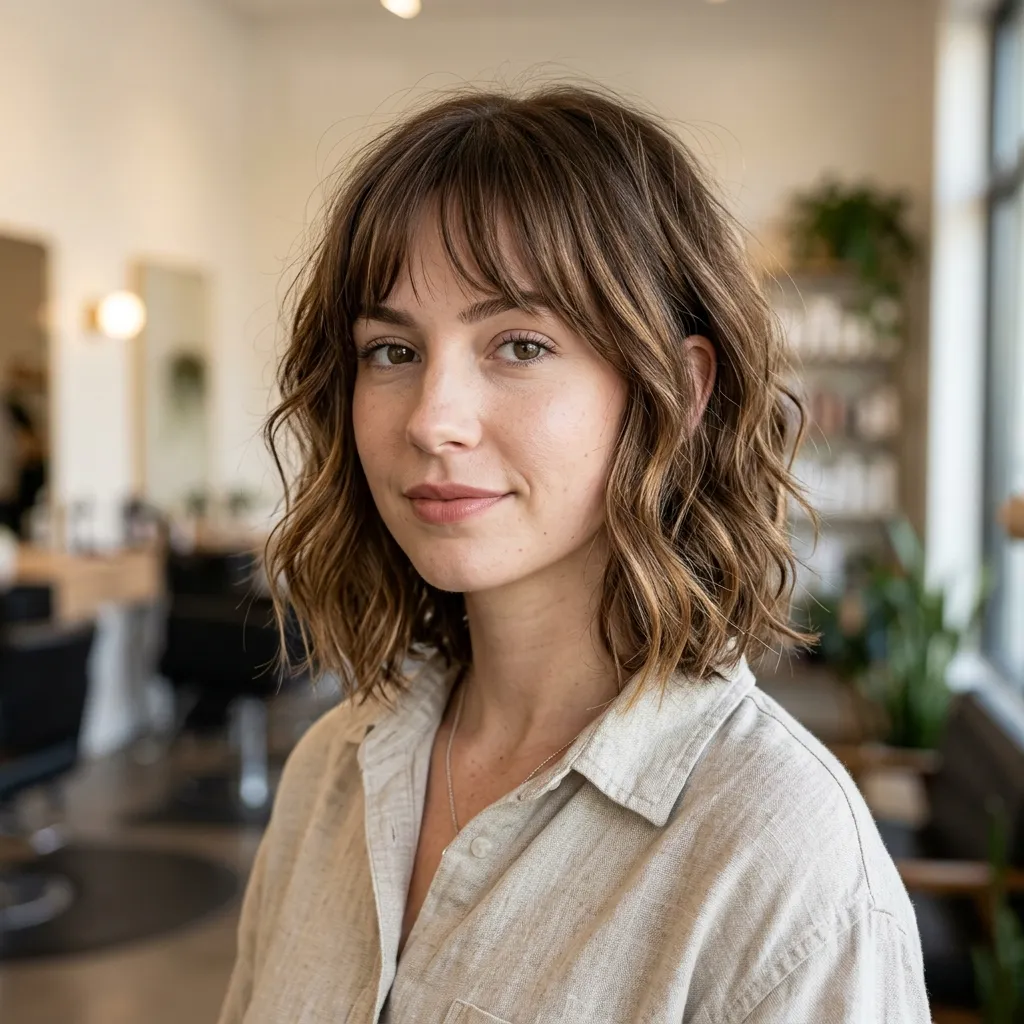 Wavy Layered Bob with Bangs