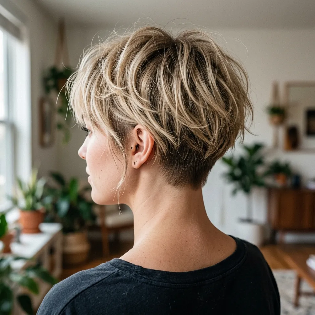 Layered Blonde Short Shag with Undercut Nape