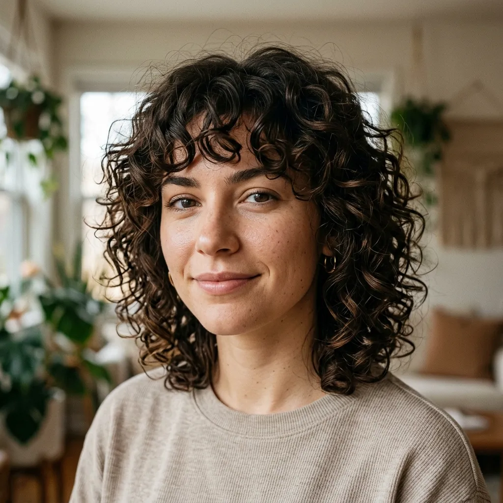 Curly Short Shag with Full Fringe