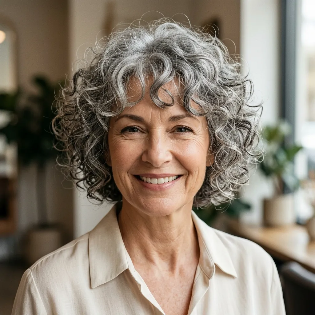 Short Curly Cut with Curly Bangs