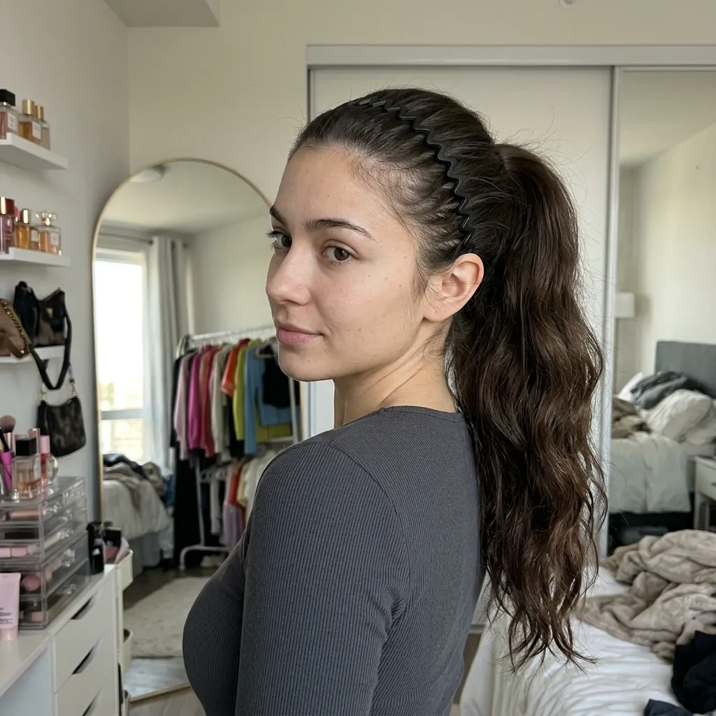 Zigzag Headband With a High Ponytail