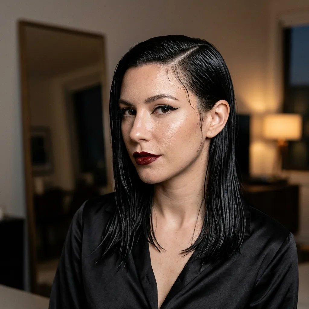 Slicked Deep Side Part