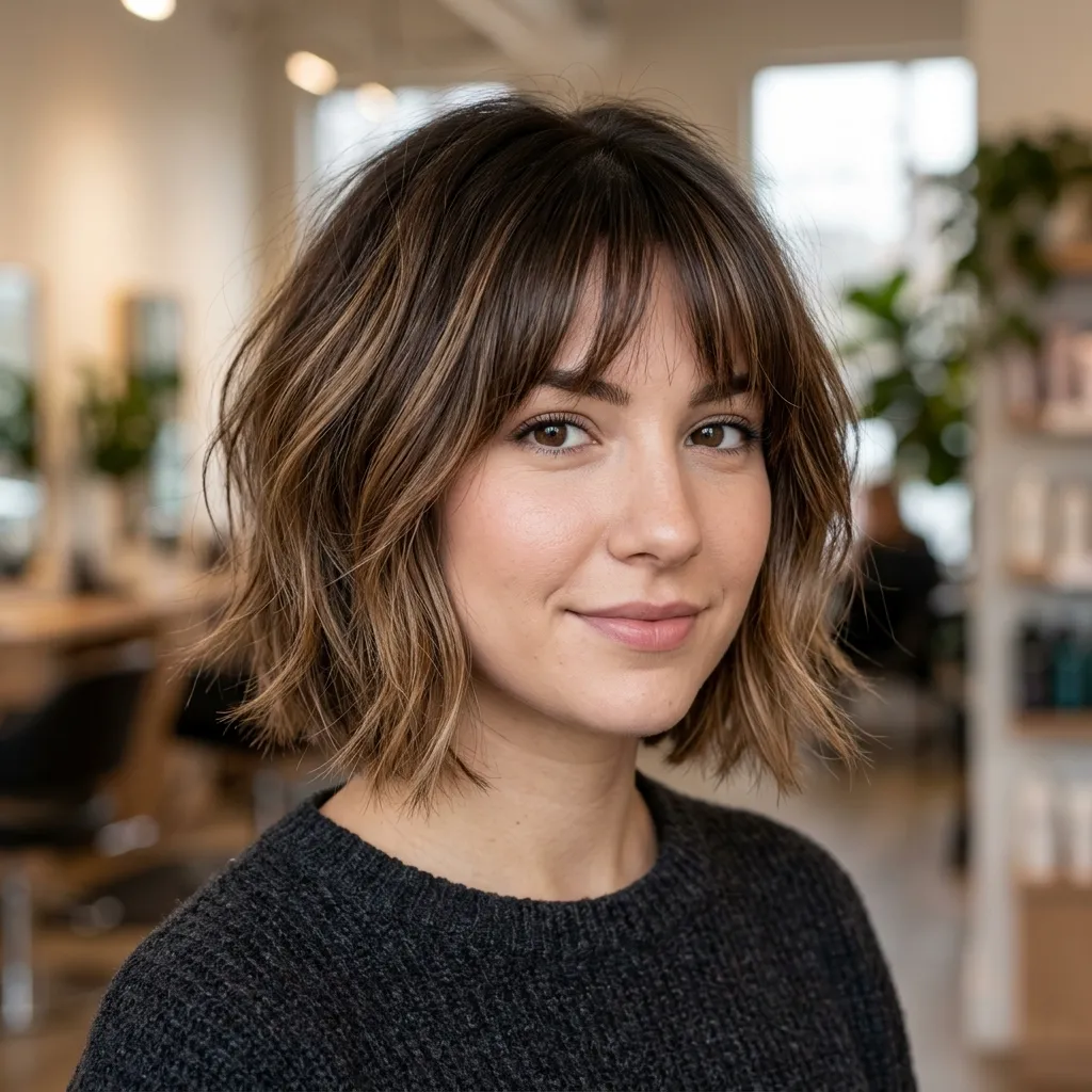 Balayage Layered Bob with Bangs