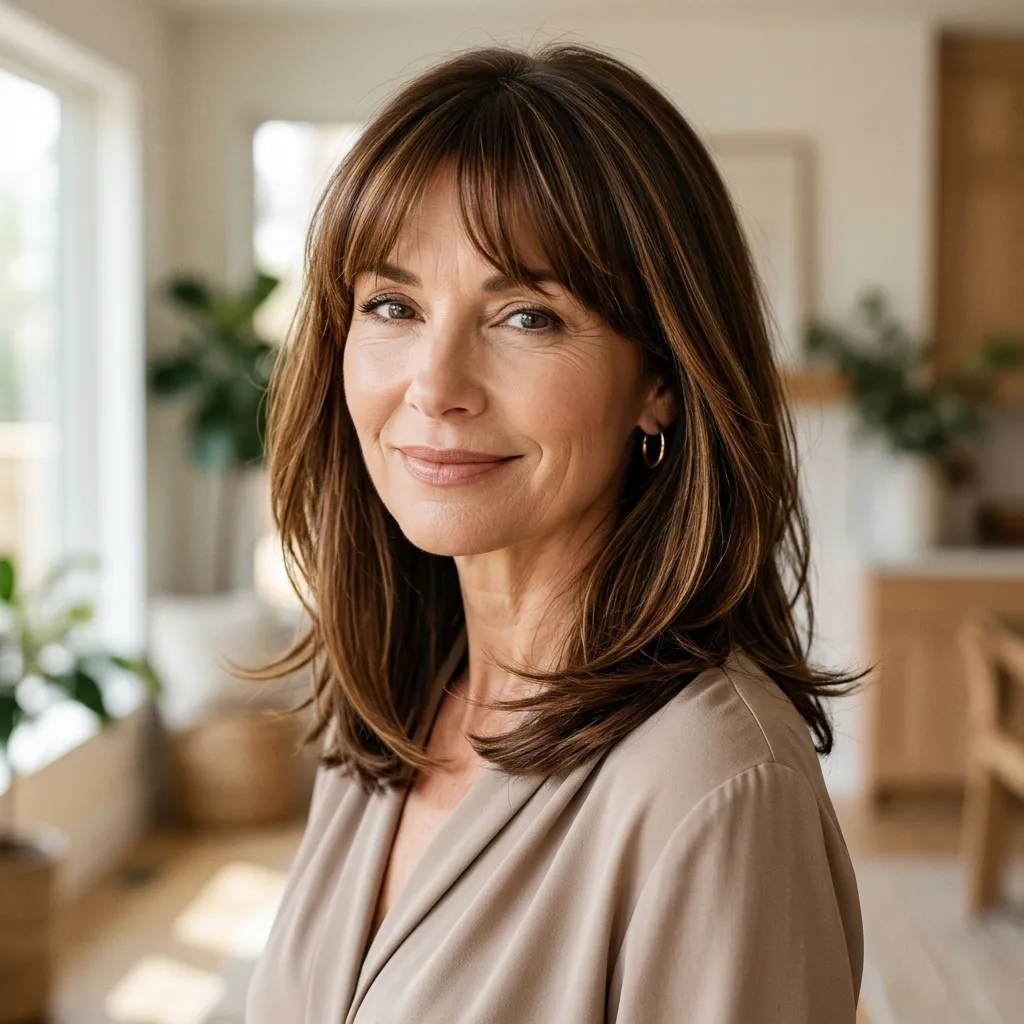 Long Bob with Face-Framing Fringe and Highlights