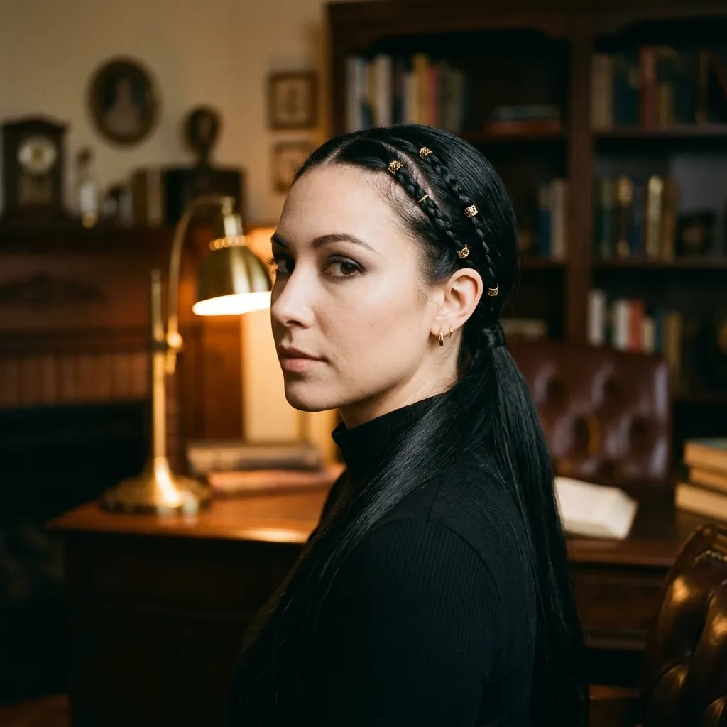 Low Ponytail with Gold Braid Rings