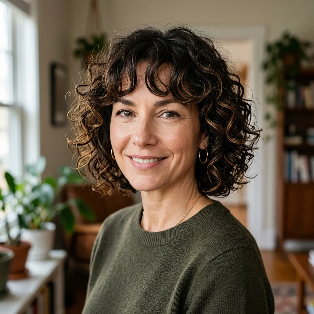 Curly Bob with a Curtain Fringe