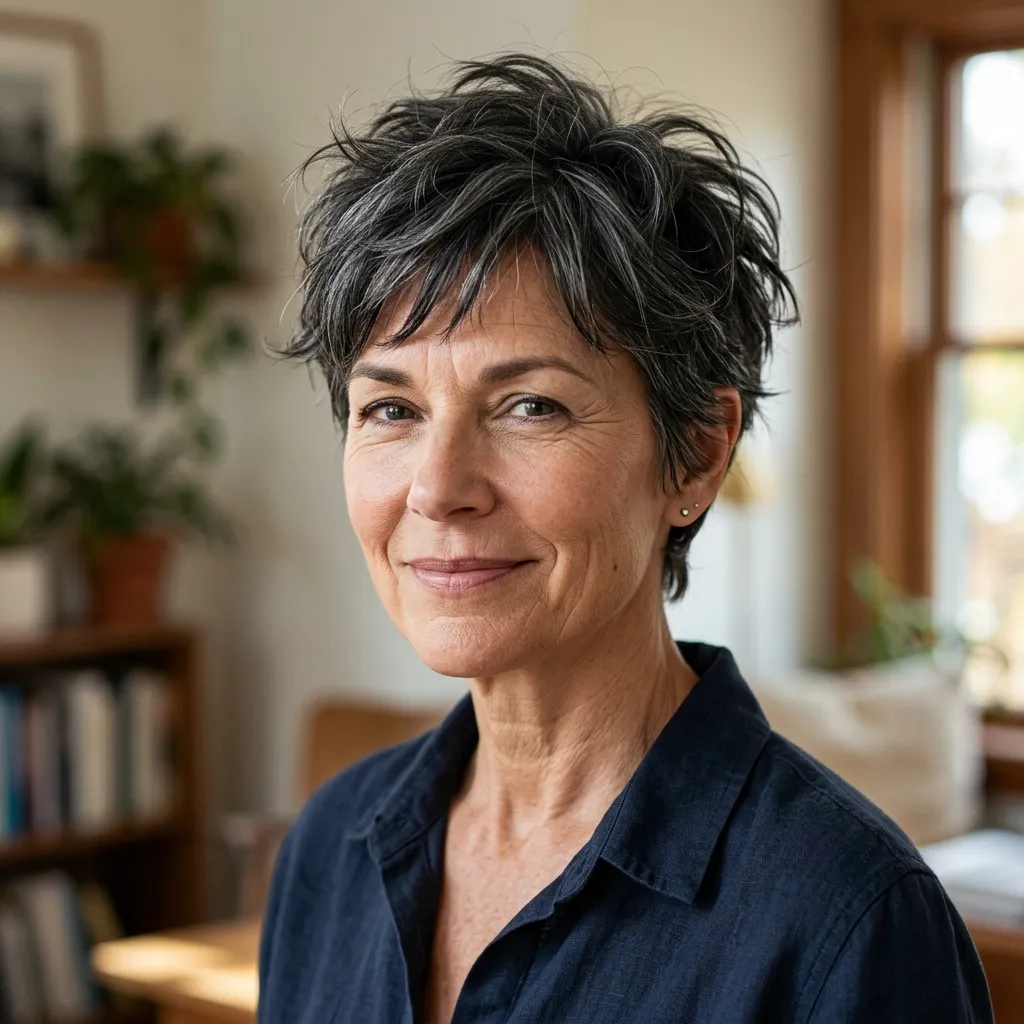 Salt-and-Pepper Messy Pixie