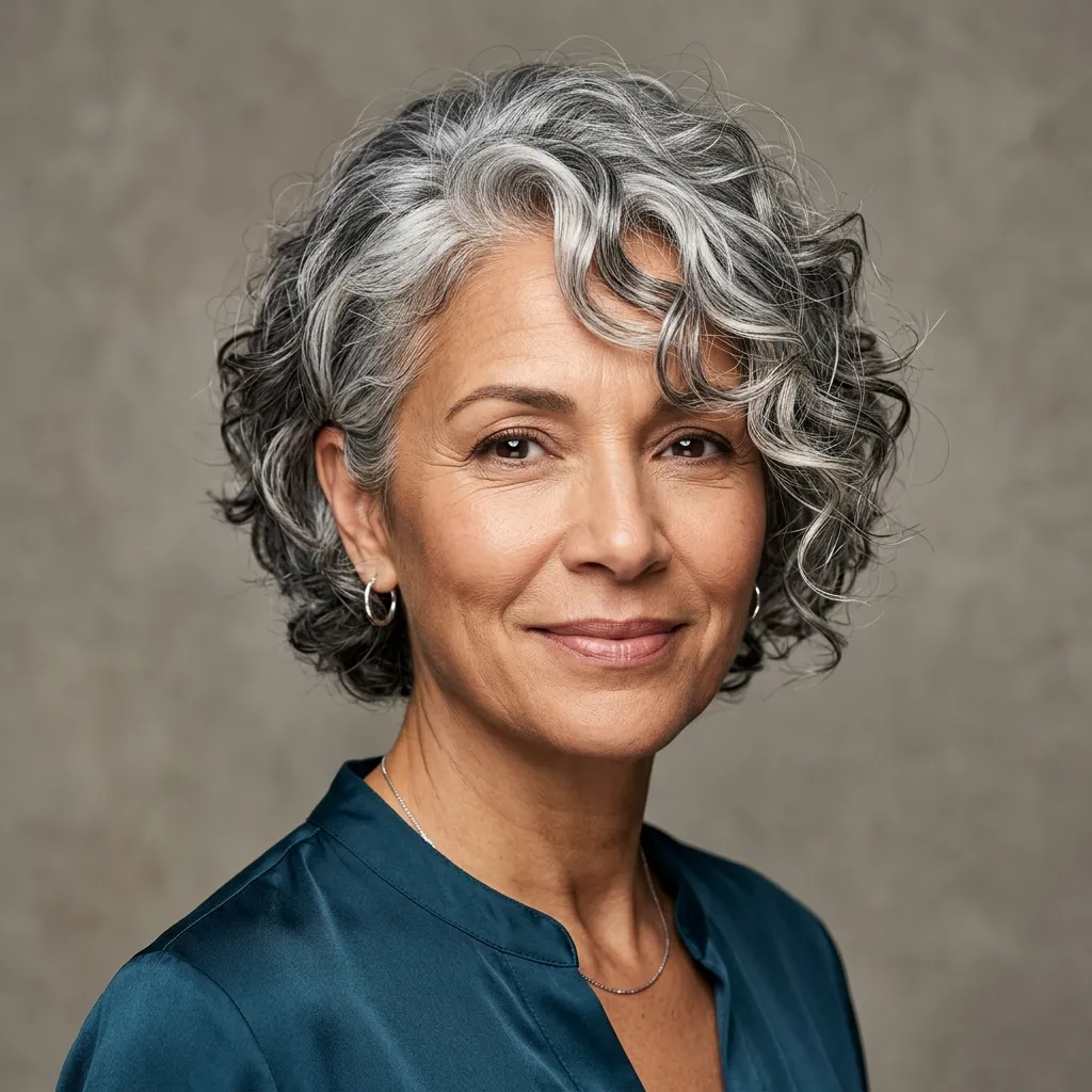 Short Curls with Side-Swept Bangs