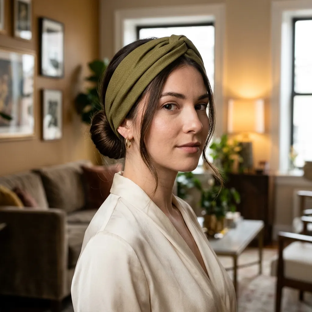 Turban-Twist Headband With a Low Bun