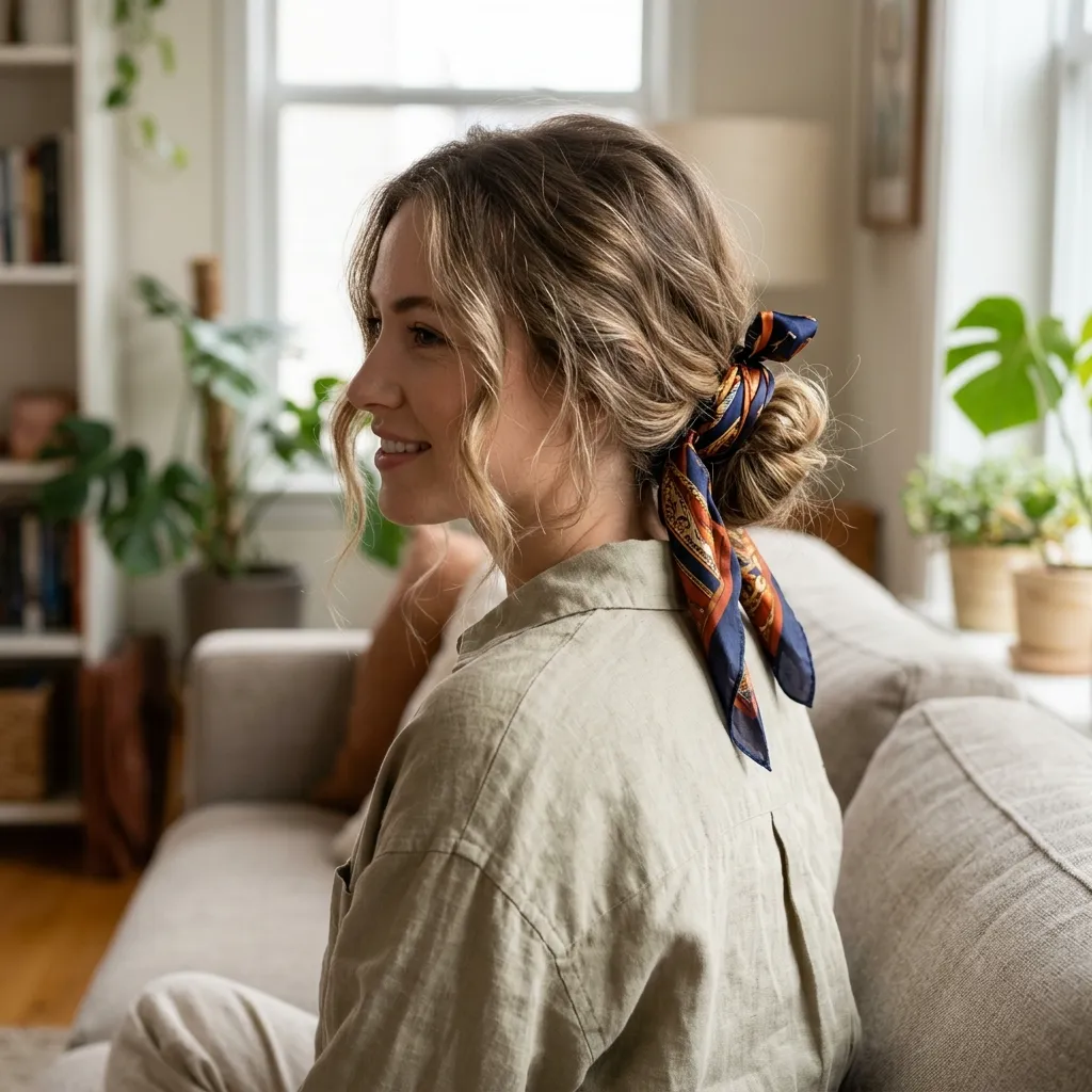 Wavy Updo with a Hair Scarf