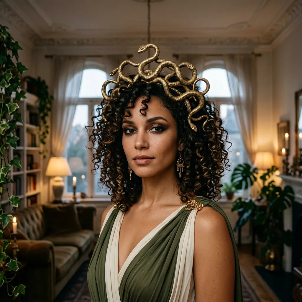 Golden Snake Crown with Curls