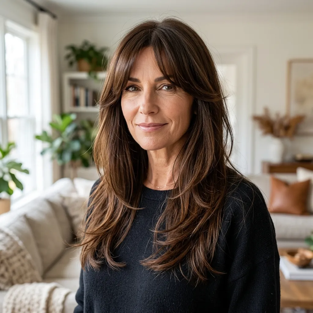 Long Layers with Curtain Bangs