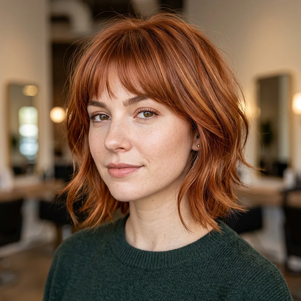 Copper Layered Bob with Bangs