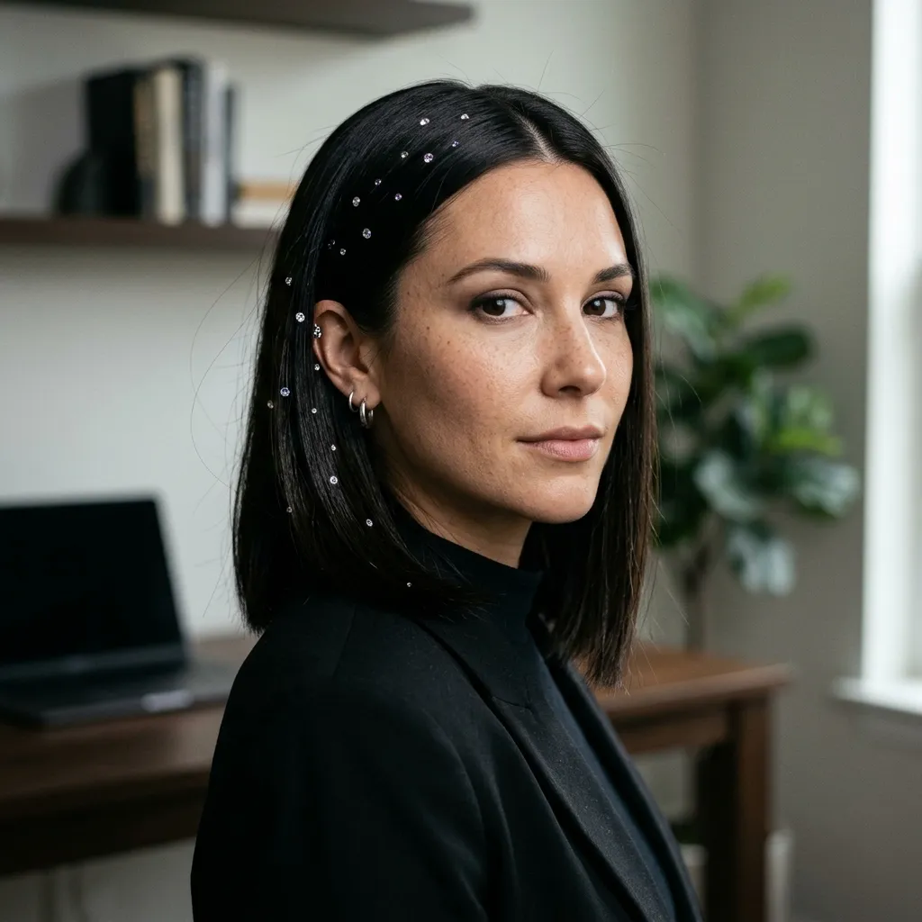 Sleek Middle-Parted Long Bob with Jewels
