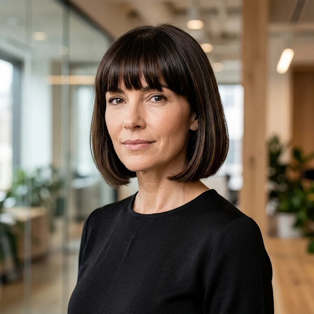 Chin-Length Bob with Full Blunt Bangs