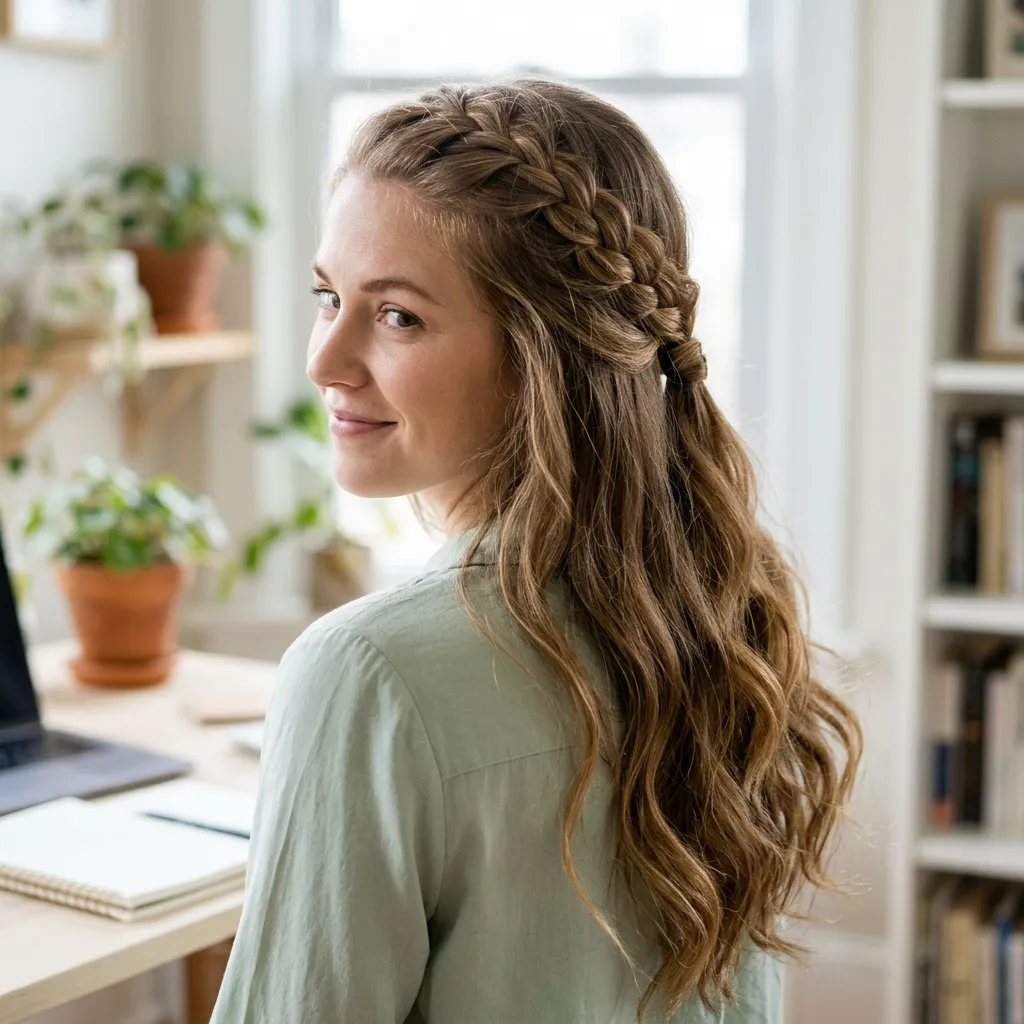 Half-Up French Braid hairstyle for young women