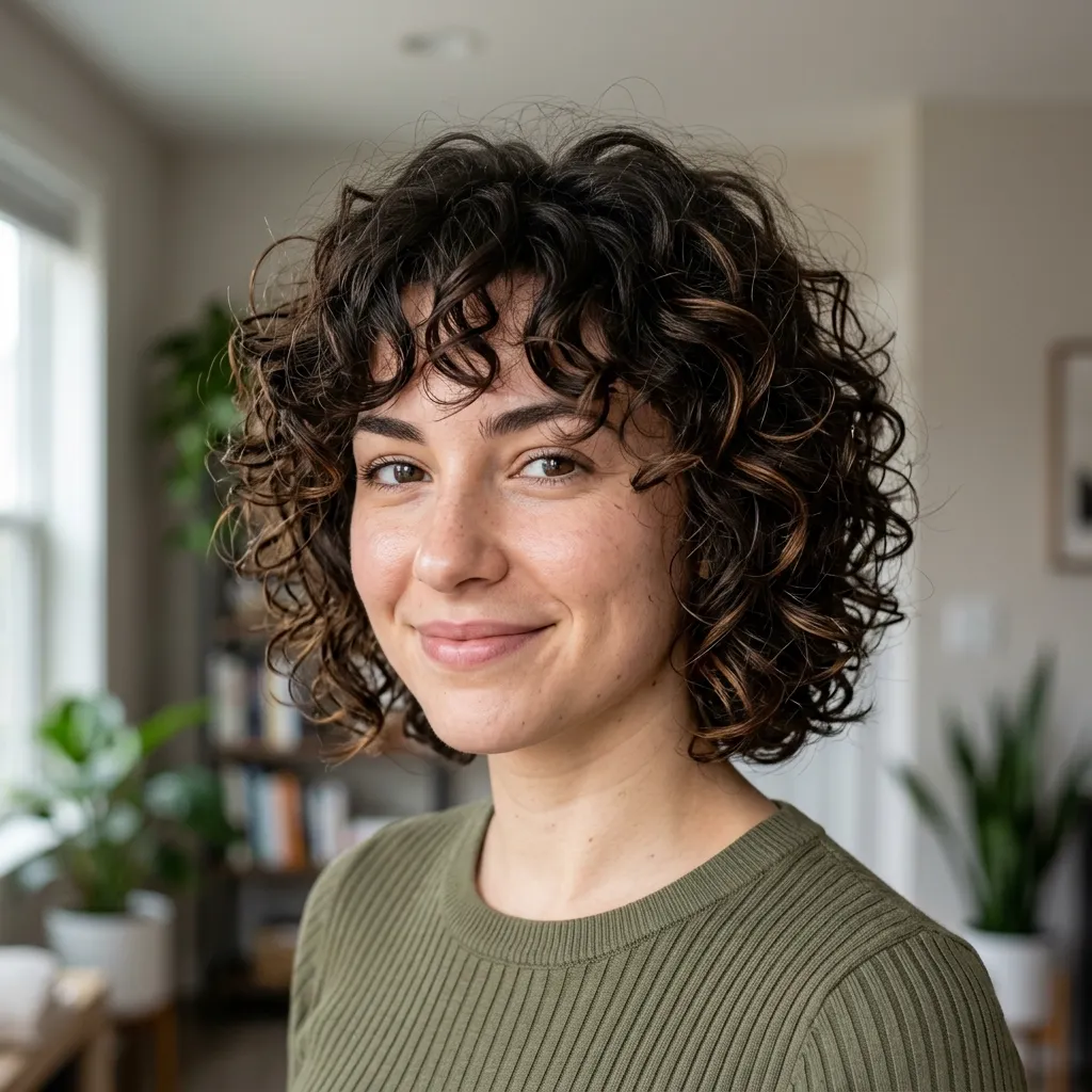 Curly Voluminous Short Shag with Soft Layers