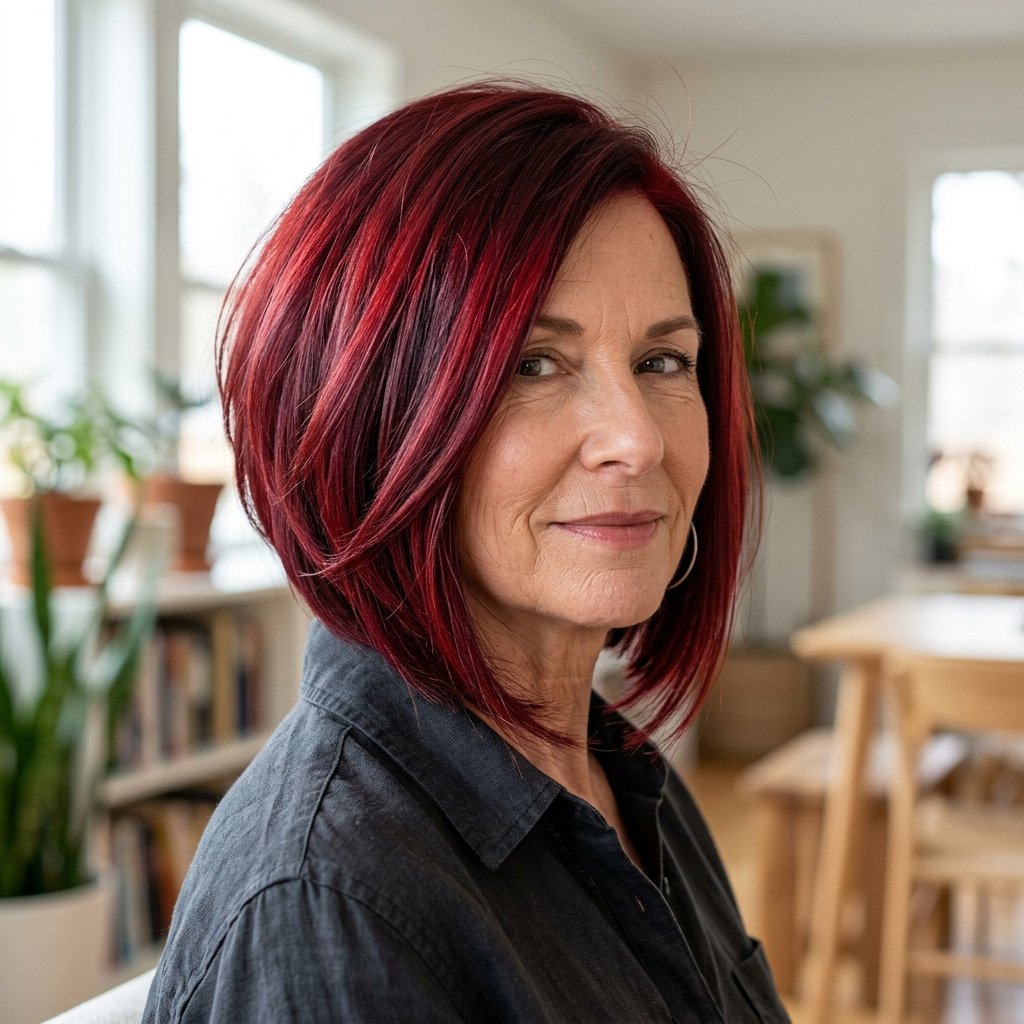 Inverted Bob with Ruby Red