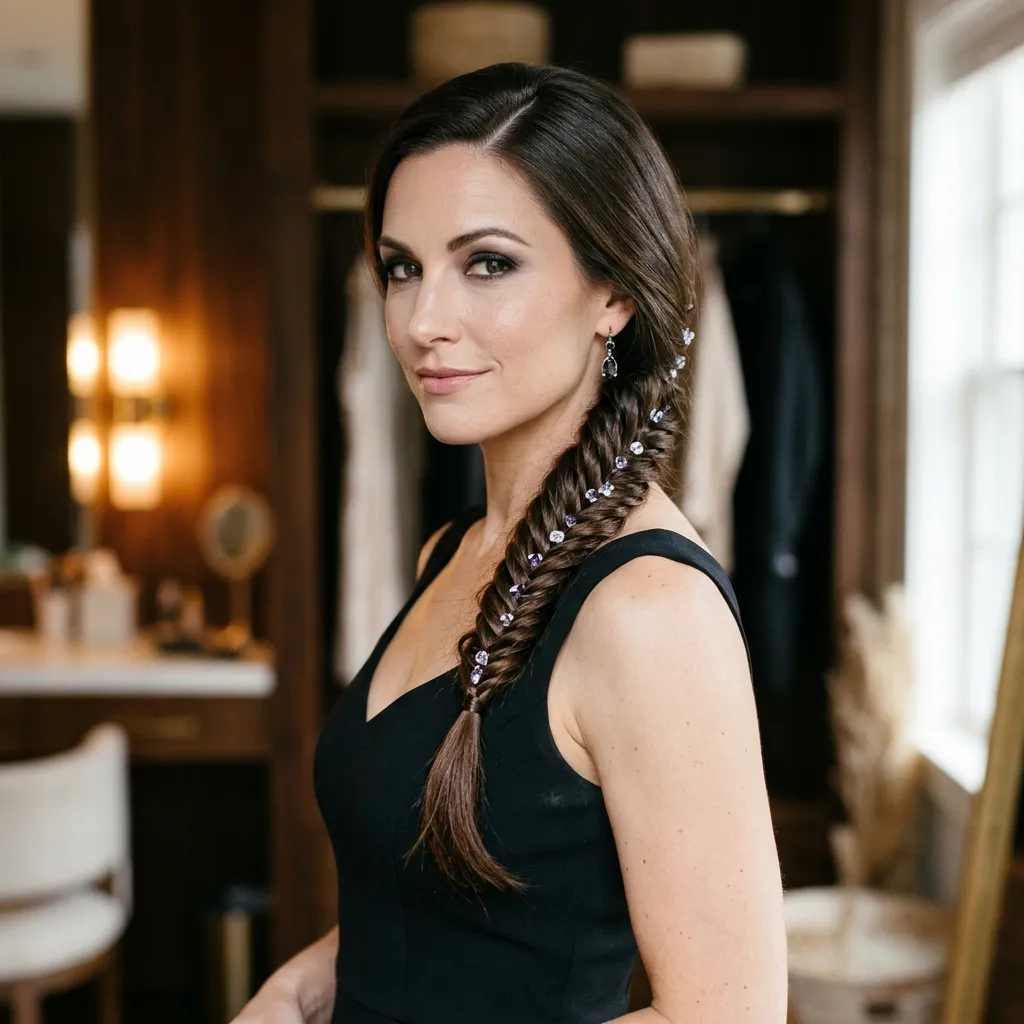 Sleek Side Braid with Crystals