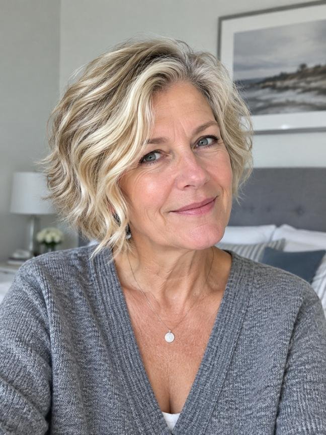 Blonde Short Waves with Dimensional Highlights