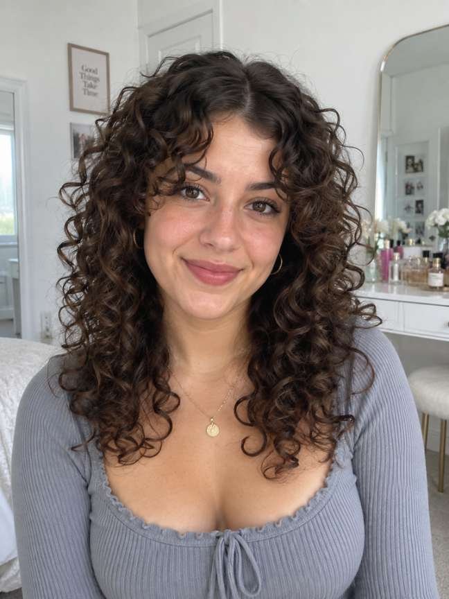 Curly Cut With Curtain Bangs