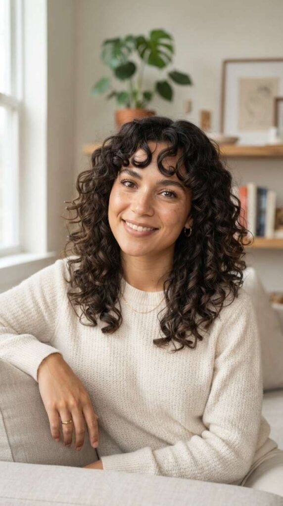 Curly Cut With Soft Curtain Bangs