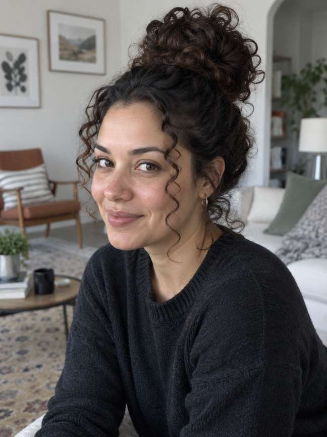 Curly High Bun With Volume