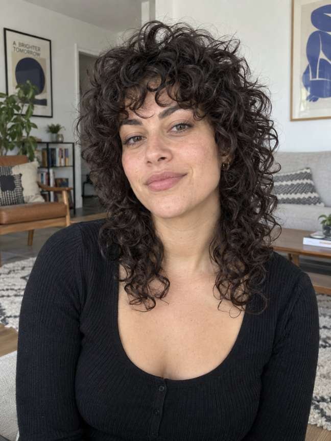 Curly Wolf Cut With an Edgy Shape