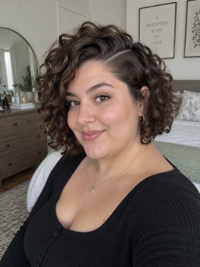 Deep Side-Part Curly Bob