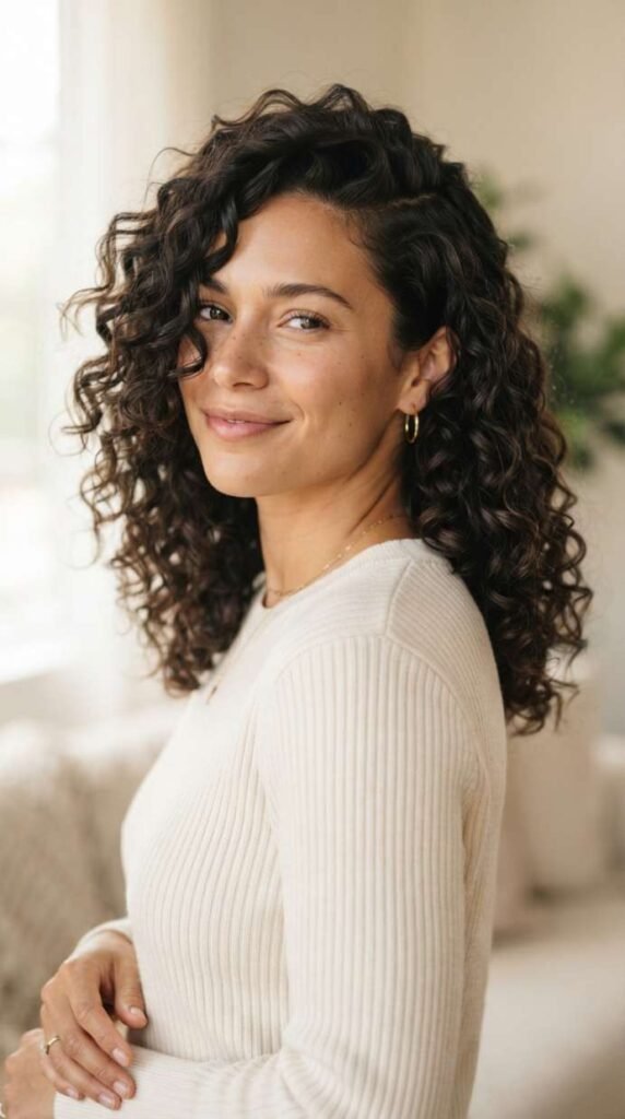 Deep Side Part With Air-Dried Curls