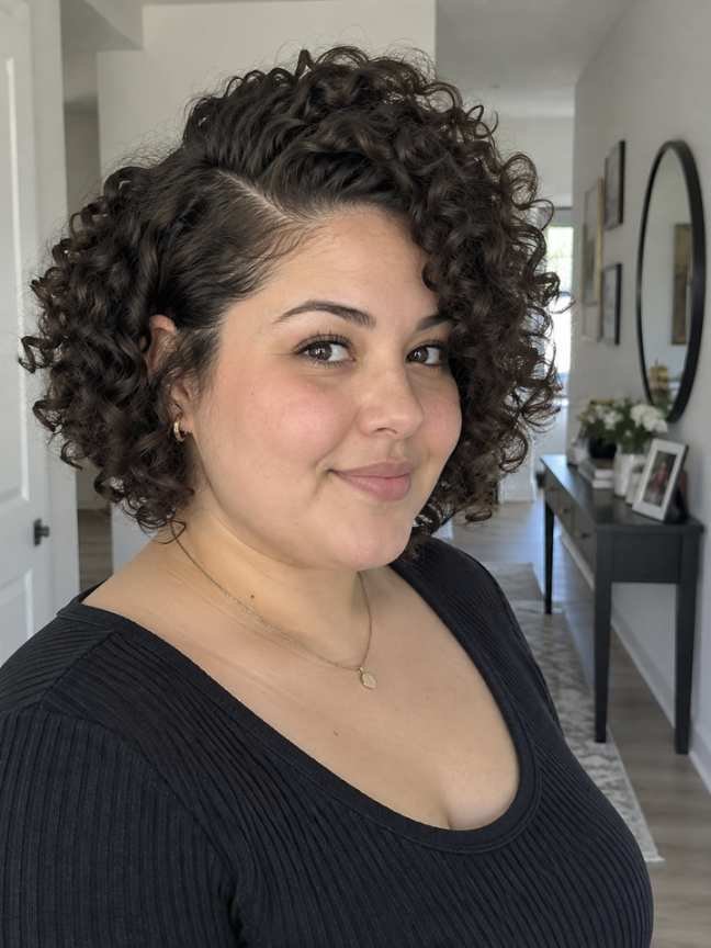 Deep Side-Part With Defined Short Curls