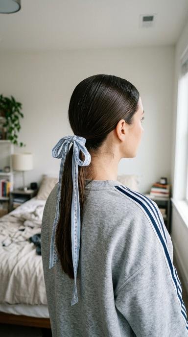 Sleek Low Ponytail With Ribbon
