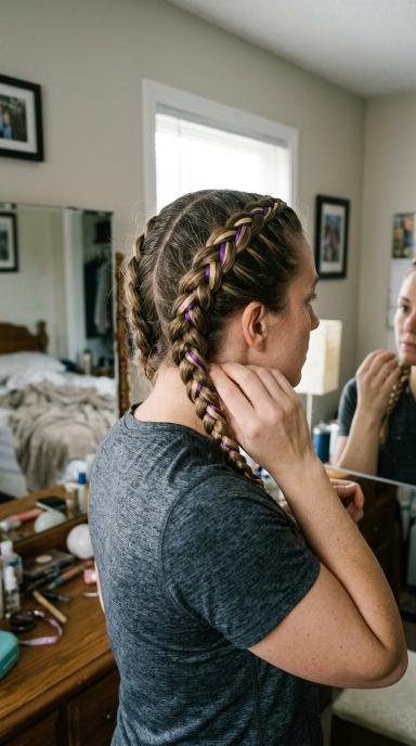 Two Dutch Braids With Ribbon