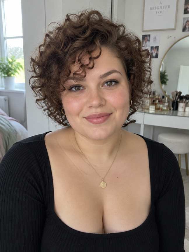 Side-Swept Curly Bangs for a Soft Finish