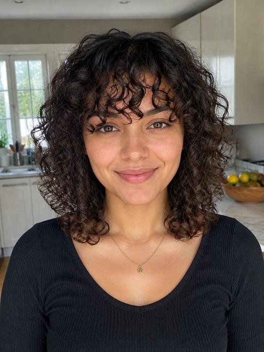 Curly Cut With Curtain Bangs