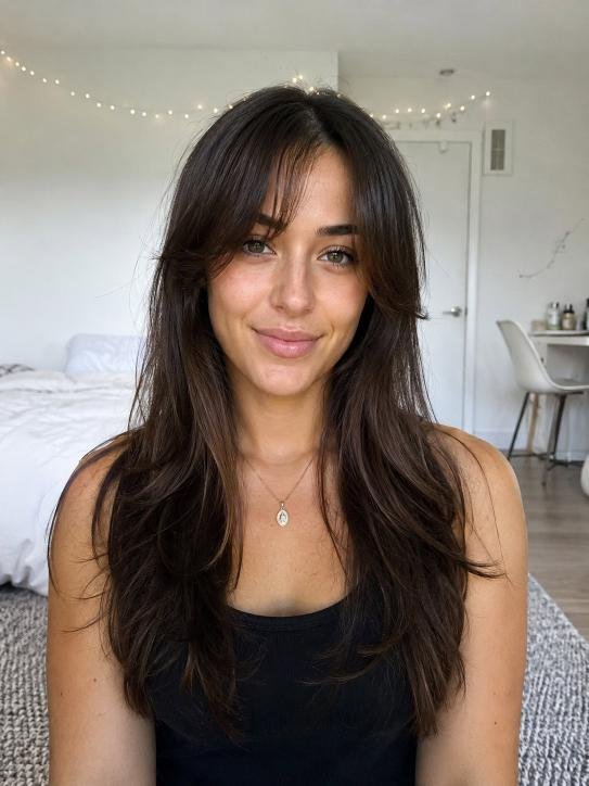 Curtain Bangs With Long Layers