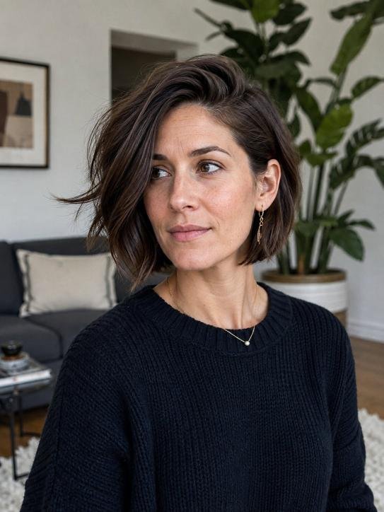 Deep-Side-Part Choppy Bob