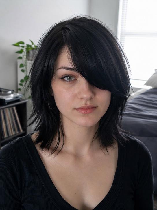 Deep Side-Swept Bangs With Choppy Layers