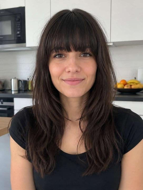 Long Layers With Blunt Bangs